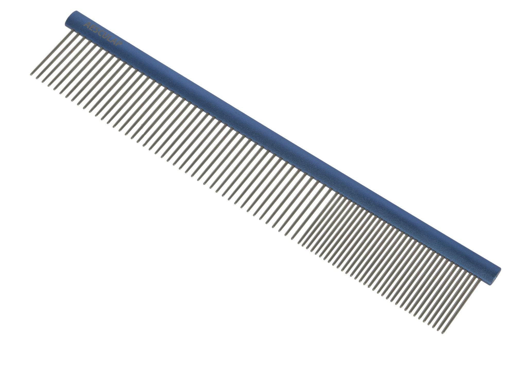 Grzebień z aluminiowym uchwytem, 247 x 44 x 34 mm, niebieski, Aesculap