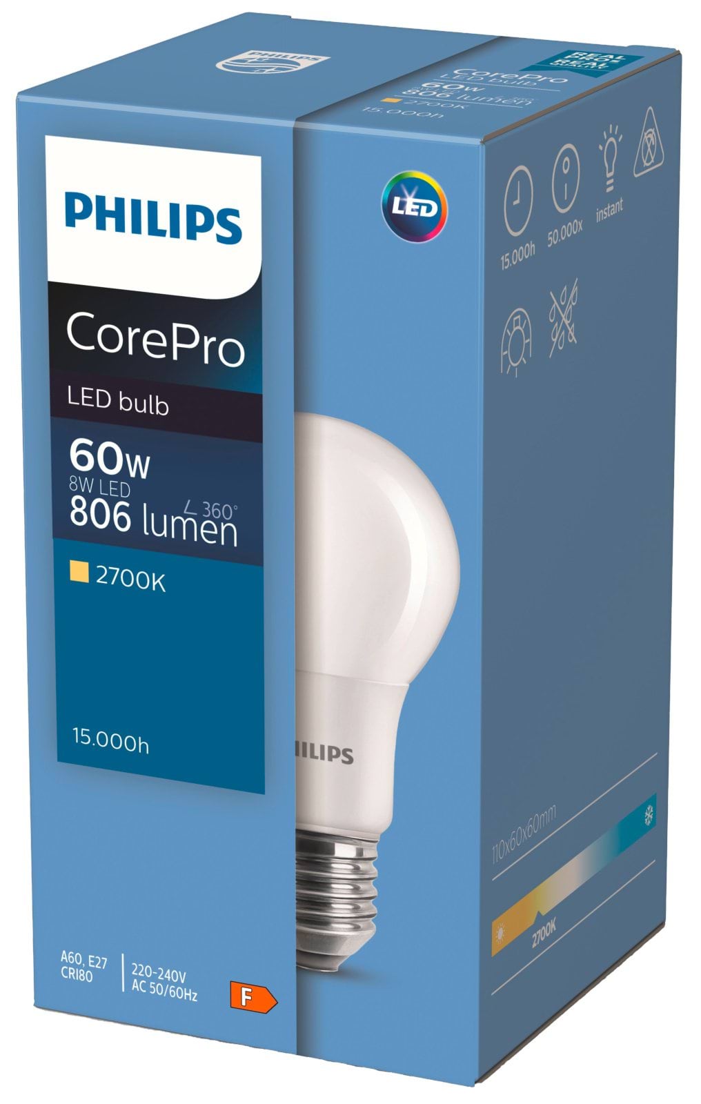 Żarówka LED Philips E27 8W/60W CorePro mat 806lm, 2700K, Kerbl