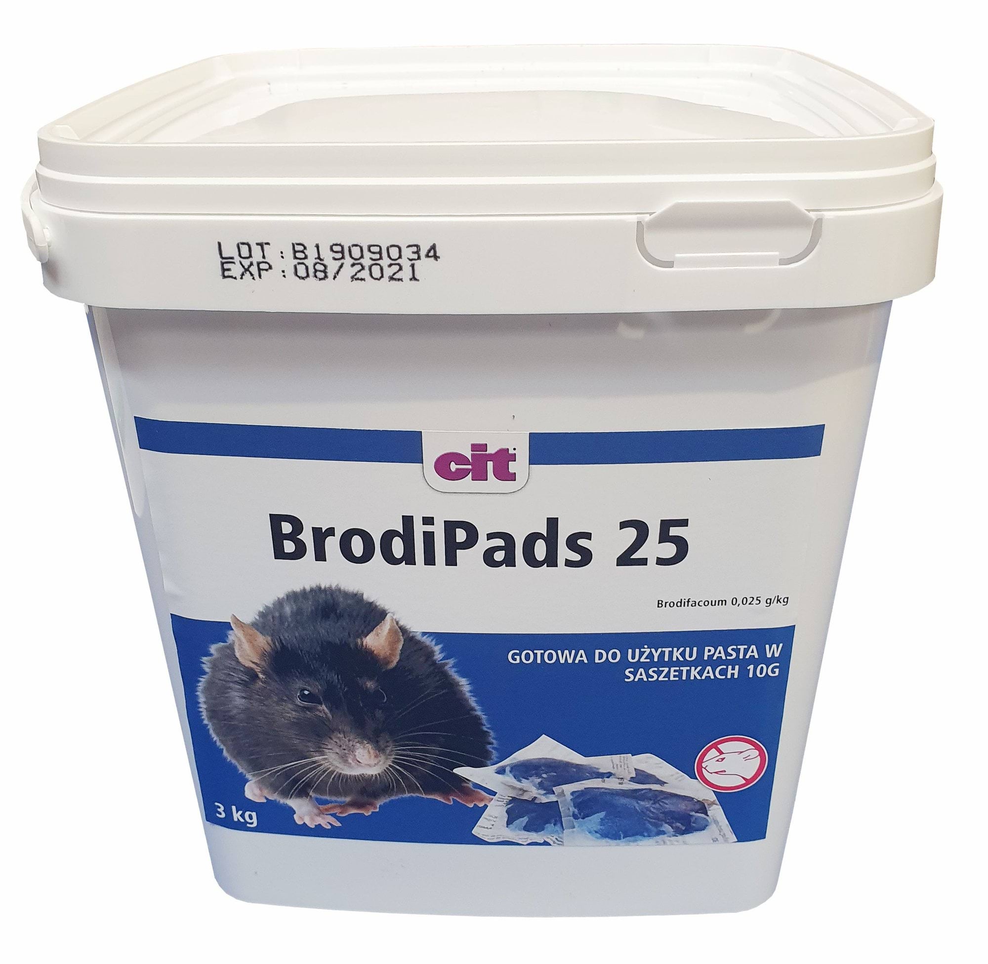 Trutka na myszy i szczury, pasta 3 kg, Brodipads 25, brodifakum, Cit